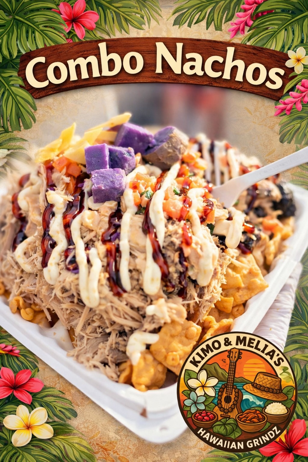 Combo Nachos - Laulau & Kalua Pig on Maebo Wonton Chips